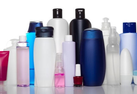 bottles of health and beauty productsの写真素材