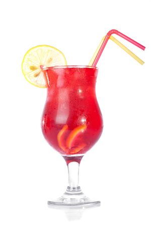 red cold drink with strawの写真素材