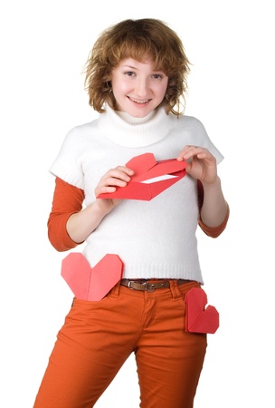 girl holding loveletterの写真素材