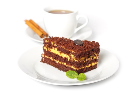 chocolate cake with a cup of coffeeの写真素材