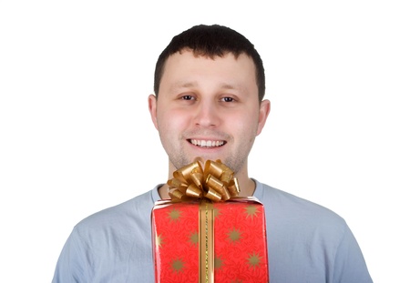 young man with giftの写真素材