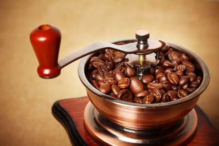 coffee beans in grinderの写真素材