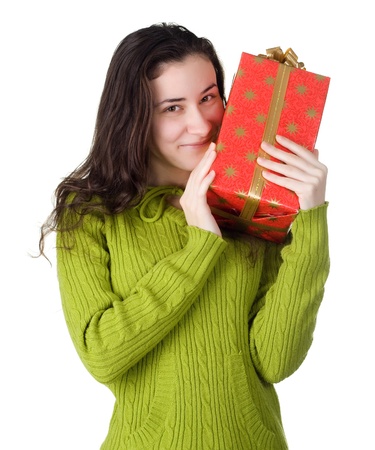 girl holds a giftの写真素材