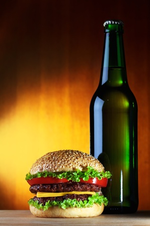 hamburger and beerの写真素材