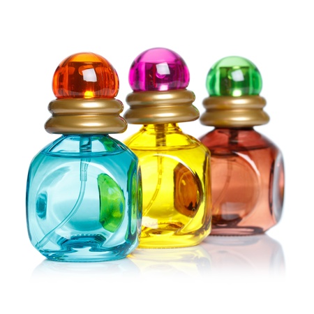 Perfume bottles isolated on white background の写真素材