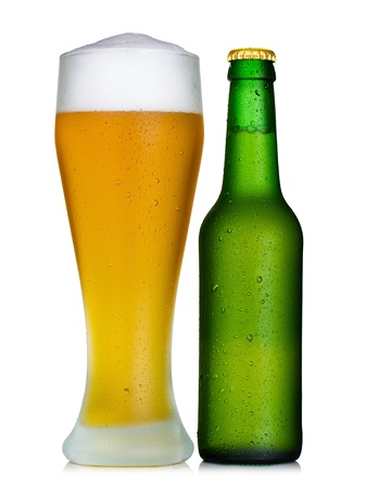 Glass and bottle of beerの写真素材