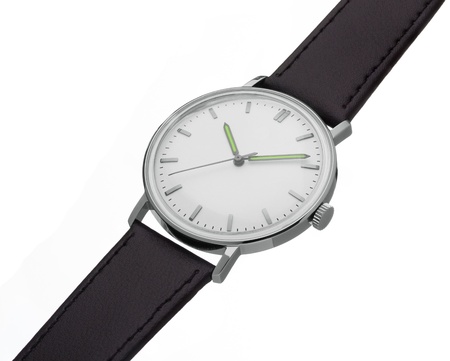 Classic silver watch isolated on whiteの写真素材