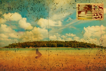 Tropical island vintage postcardの写真素材