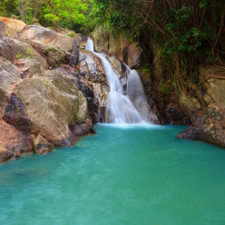 Waterfall with pool in tropical jungle, Na Muang, Koh Samuiの写真素材