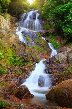 Waterfall in tropical jungle, Na Muang, Koh Samuiの写真素材
