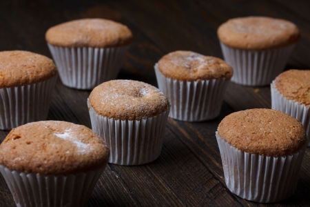 Cupcakes on wooden table still lifeの写真素材