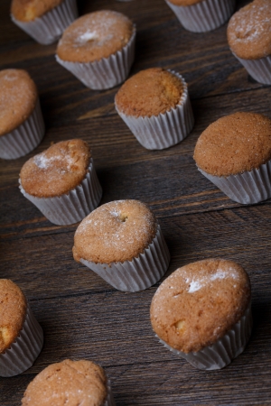 Cupcakes on wooden table still lifeの写真素材