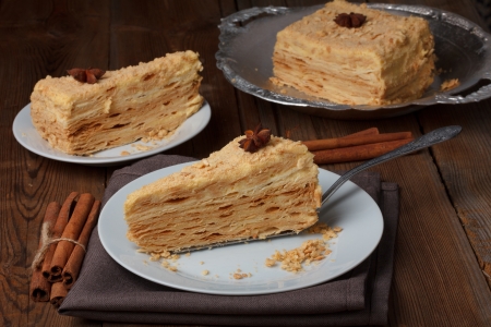 Slice of layer cake on serverの写真素材