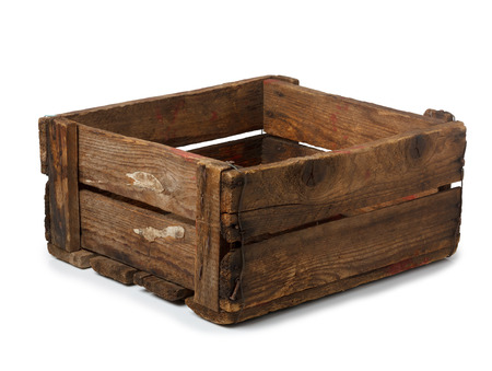 Vintage empty crate isolated on white, all in focusの写真素材