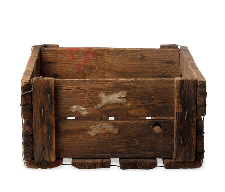 Vintage empty wooden crate isolated on whiteの写真素材