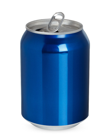 Two aluminum cans, open and closed, isolated on whiteの写真素材