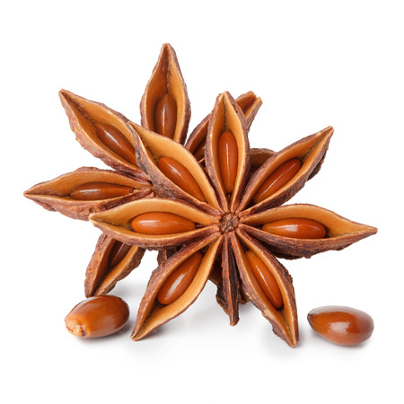 Star anise with seeds isolated on white backgroudの写真素材