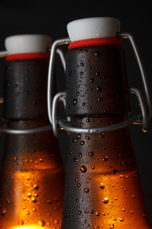Two beer bottles on dark の写真素材