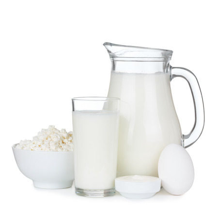 Dairy products isolated on white の写真素材