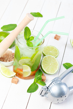 Mojito cocktail on wooden table. Selective focus.の写真素材
