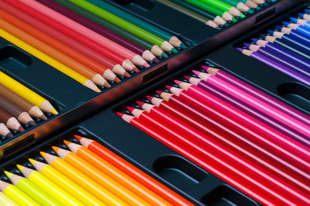 Color pencils in boxの写真素材
