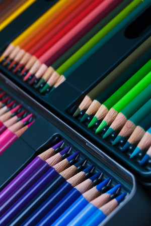Color pencils in boxの写真素材