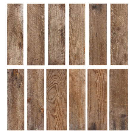 Set of vintage weathered wooden planks isolated on white backgroundの写真素材