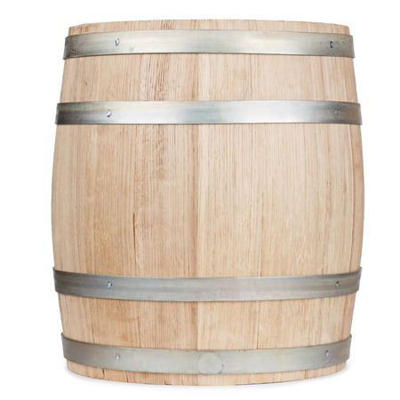 New oak wooden barrel, isolated on white backgroundの写真素材