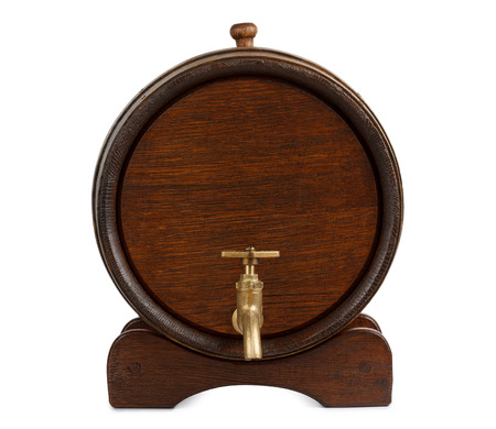Vintage wooden barrel front view isolated on whiteの写真素材