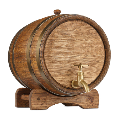 Vintage wooden barrel isolated on whiteの写真素材