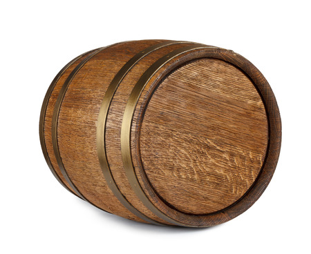 Old vintage wooden barrel isolated on white backgroundの写真素材