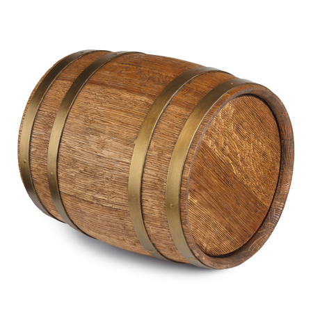 Old vintage wooden barrel isolated on white backgroundの写真素材