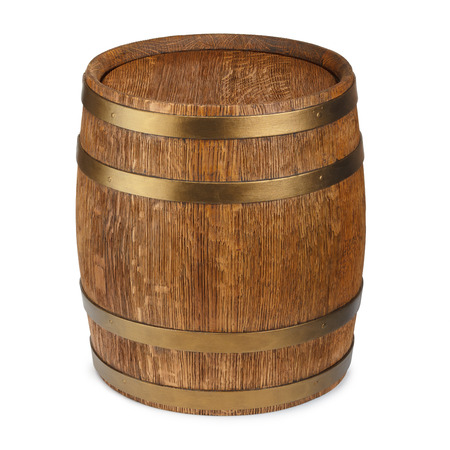 Old wooden barrel isolated on white backgroundの写真素材