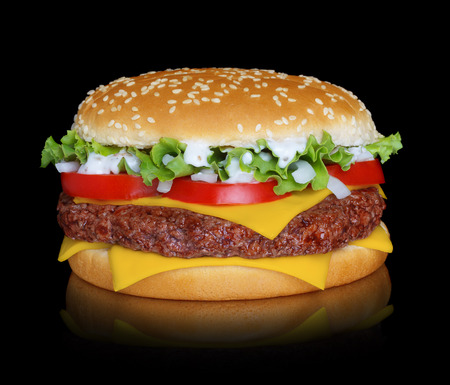Hamburger isolated on black backgroundの写真素材