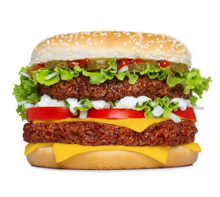Big classic hamburger isolated on white backgroundの写真素材