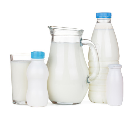 Dairy products isolated on white backgroundの写真素材