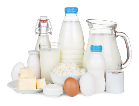 Dairy products isolated on white backgroundの写真素材