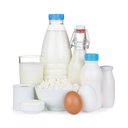 Dairy products isolated on white backgroundの写真素材