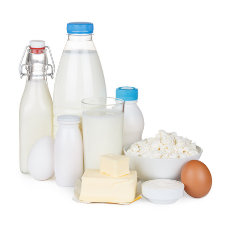 Dairy products isolated on whiteの写真素材