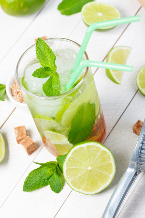 Mojito cocktail on wooden table closeupの写真素材