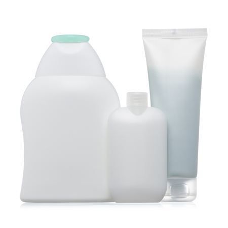 Blank plastic package with hygiene products isolated on whiteの写真素材