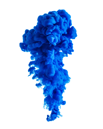 Blue liquid ink in the water, isolated on white backgroundの写真素材