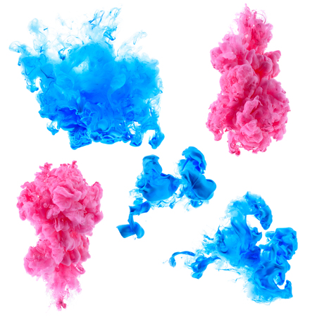 Small abstract ink clouds in water isolated on whiteの写真素材