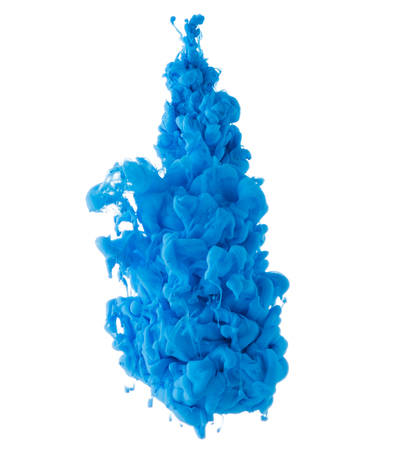 Blue paint cloud in water isolated on white backgroundの写真素材