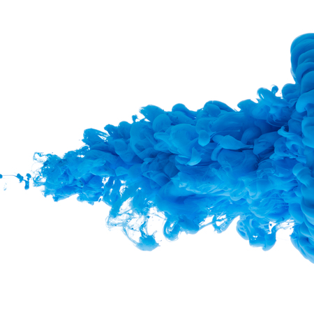 Blue paint cloud in water isolated on white backgroundの写真素材
