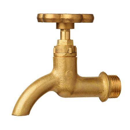 Vintage golden water tap isolated on whiteの写真素材