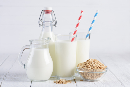 Milk and oatmeal still lifeの写真素材