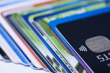 Credit cards pile shallow dofの写真素材
