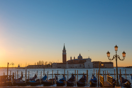 Venice Italy gondolas at sunriseの写真素材