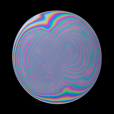 Abstract colorful iridescent oil circle isolated on blackの写真素材